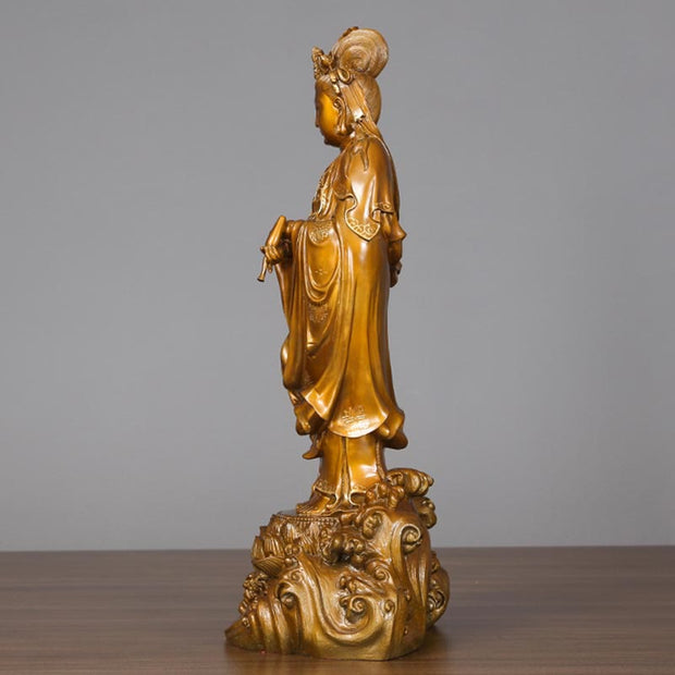 Buddha Stones Kwan Yin Avalokitesvara Holding A Vase Brass Harmony Copper Statue Home Decoration