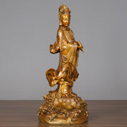 Buddha Stones Kwan Yin Avalokitesvara Holding A Vase Brass Harmony Copper Statue Home Decoration Decorations BS 3