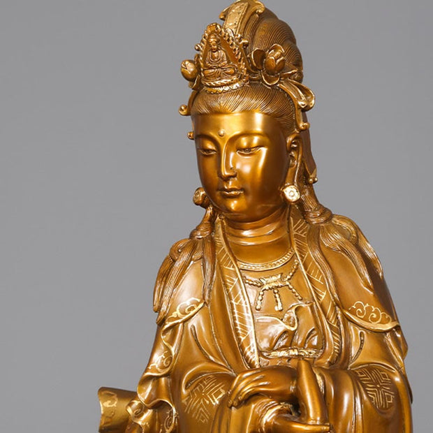 Buddha Stones Kwan Yin Avalokitesvara Holding A Vase Brass Harmony Copper Statue Home Decoration Decorations BS 13