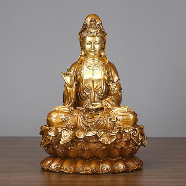 Buddha Stones Kwan Yin Avalokitesvara Lotus Sitting Harmony Brass Copper Statue Home Altar Decoration Decorations BS 12