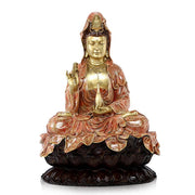 Buddha Stones Kwan Yin Avalokitesvara Lotus Sitting Harmony Brass Copper Statue Home Altar Decoration