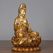 Buddha Stones Kwan Yin Avalokitesvara Lotus Sitting Harmony Brass Copper Statue Home Altar Decoration Decorations BS 1