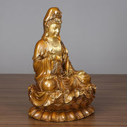 Buddha Stones Kwan Yin Avalokitesvara Lotus Sitting Harmony Brass Copper Statue Home Altar Decoration Decorations BS 10