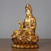 Buddha Stones Kwan Yin Avalokitesvara Lotus Sitting Harmony Brass Copper Statue Home Altar Decoration Decorations BS 3