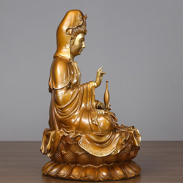 Buddha Stones Kwan Yin Avalokitesvara Lotus Sitting Harmony Brass Copper Statue Home Altar Decoration Decorations BS 11