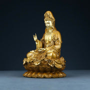 Buddha Stones Kwan Yin Avalokitesvara Lotus Sitting Harmony Brass Copper Statue Home Altar Decoration Decorations BS 14