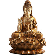 Buddha Stones Kwan Yin Avalokitesvara Lotus Sitting Harmony Brass Copper Statue Home Altar Decoration Decorations BS 16