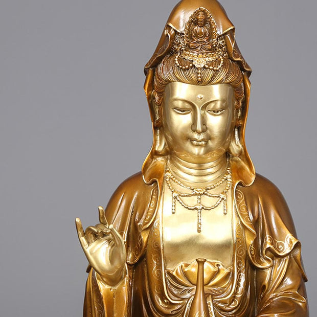 Buddha Stones Kwan Yin Avalokitesvara Lotus Sitting Harmony Brass Copper Statue Home Altar Decoration Decorations BS 6