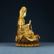 Buddha Stones Kwan Yin Avalokitesvara Lotus Sitting Harmony Brass Copper Statue Home Altar Decoration Decorations BS 15