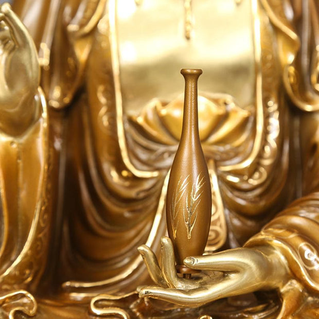 Buddha Stones Kwan Yin Avalokitesvara Lotus Sitting Harmony Brass Copper Statue Home Altar Decoration