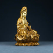 Buddha Stones Kwan Yin Avalokitesvara Lotus Sitting Harmony Brass Copper Statue Home Altar Decoration Decorations BS 13