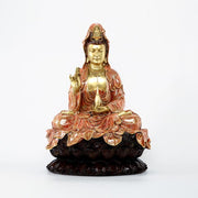 Buddha Stones Kwan Yin Avalokitesvara Lotus Sitting Harmony Brass Copper Statue Home Altar Decoration Decorations BS 19