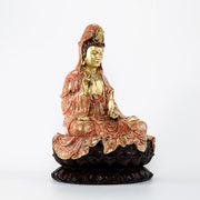 Buddha Stones Kwan Yin Avalokitesvara Lotus Sitting Harmony Brass Copper Statue Home Altar Decoration