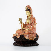 Buddha Stones Kwan Yin Avalokitesvara Lotus Sitting Harmony Brass Copper Statue Home Altar Decoration Decorations BS 21