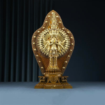 Buddha Stones Handmade Thousand-armed Avalokitesvara Kwan Yin Wealth Brass Copper Statue Decoration