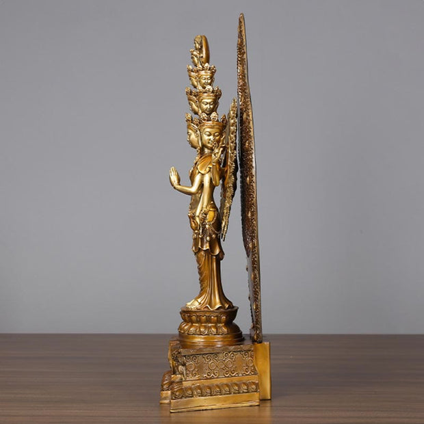 Buddha Stones Handmade Thousand-armed Avalokitesvara Kwan Yin Wealth Brass Copper Statue Decoration