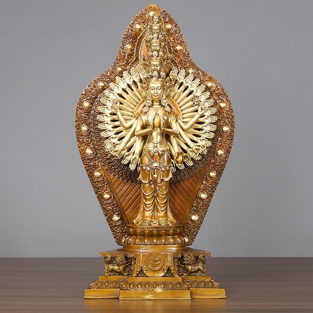 Buddha Stones Handmade Thousand-armed Avalokitesvara Kwan Yin Wealth Brass Copper Statue Decoration Decorations BS 9