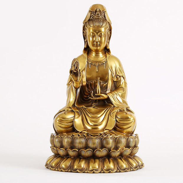 Buddha Stones Kwan Yin Avalokitesvara Holding A Willow Bottle Harmony Brass Copper Statue Home Decoration Decorations BS Avalokitesvara 28*26*47cm