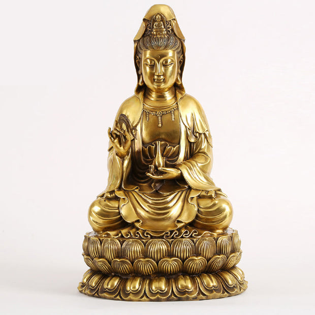 Buddha Stones Kwan Yin Avalokitesvara Holding A Willow Bottle Harmony Brass Copper Statue Home Decoration