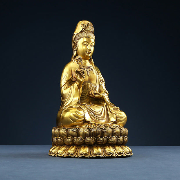 Buddha Stones Kwan Yin Avalokitesvara Holding A Willow Bottle Harmony Brass Copper Statue Home Decoration