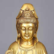 Buddha Stones Kwan Yin Avalokitesvara Holding A Willow Bottle Harmony Brass Copper Statue Home Decoration