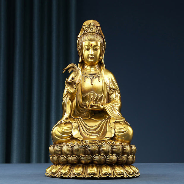 Buddha Stones Kwan Yin Avalokitesvara Holding A Willow Bottle Harmony Brass Copper Statue Home Decoration Decorations BS main