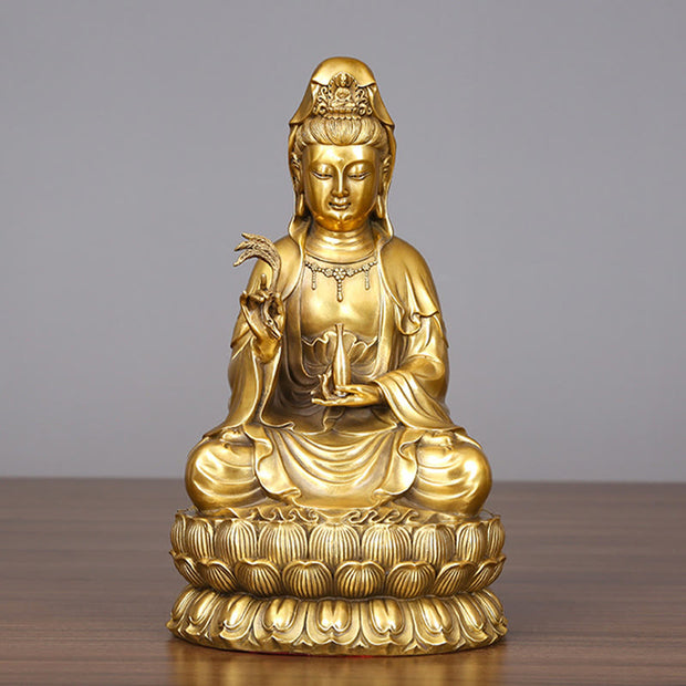 Buddha Stones Kwan Yin Avalokitesvara Holding A Willow Bottle Harmony Brass Copper Statue Home Decoration Decorations BS 6