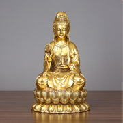 Buddha Stones Kwan Yin Avalokitesvara Holding A Willow Bottle Harmony Brass Copper Statue Home Decoration