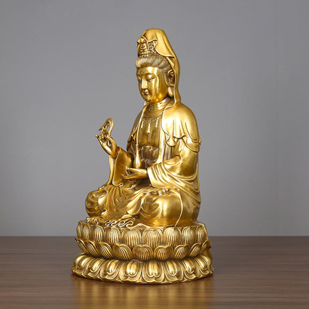 Buddha Stones Kwan Yin Avalokitesvara Holding A Willow Bottle Harmony Brass Copper Statue Home Decoration