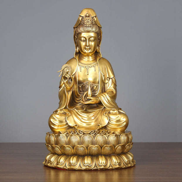 Buddha Stones Kwan Yin Avalokitesvara Holding A Willow Bottle Harmony Brass Copper Statue Home Decoration Decorations BS 11