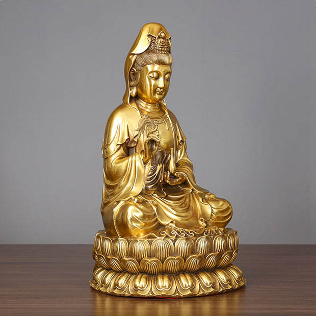 Buddha Stones Kwan Yin Avalokitesvara Holding A Willow Bottle Harmony Brass Copper Statue Home Decoration