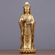 Buddha Stones Kwan Yin Avalokitesvara Holding The Dharma Wheel Wealth Brass Copper Statue Decoration Decorations BS Avalokitesvara 11*27.5cm