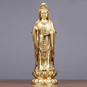 Buddha Stones Kwan Yin Avalokitesvara Holding The Dharma Wheel Wealth Brass Copper Statue Decoration Decorations BS Avalokitesvara 22*17*57cm