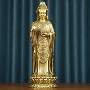 Buddha Stones Kwan Yin Avalokitesvara Holding The Dharma Wheel Wealth Brass Copper Statue Decoration Decorations BS 19