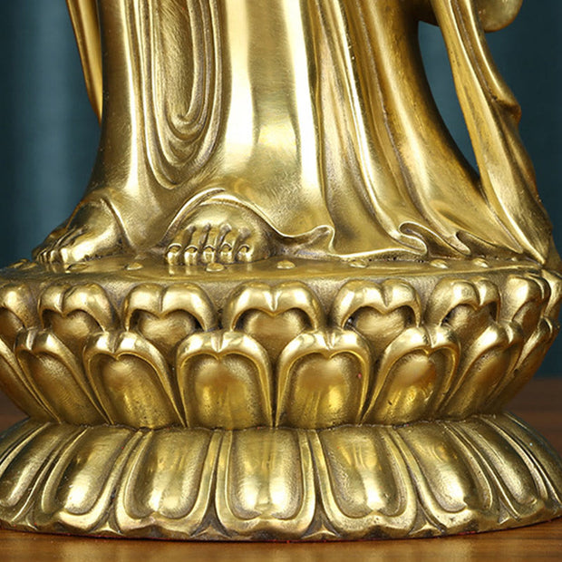 Buddha Stones Kwan Yin Avalokitesvara Holding The Dharma Wheel Wealth Brass Copper Statue Decoration Decorations BS 15