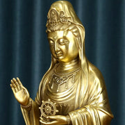 Buddha Stones Kwan Yin Avalokitesvara Holding The Dharma Wheel Wealth Brass Copper Statue Decoration Decorations BS 13