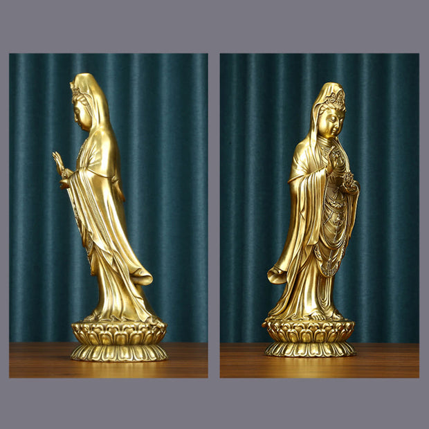 Buddha Stones Kwan Yin Avalokitesvara Holding The Dharma Wheel Wealth Brass Copper Statue Decoration Decorations BS 20