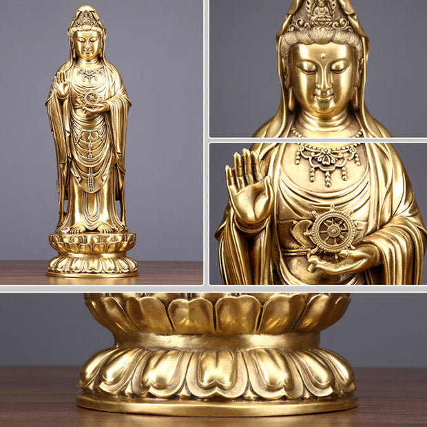 Buddha Stones Kwan Yin Avalokitesvara Holding The Dharma Wheel Wealth Brass Copper Statue Decoration Decorations BS 22