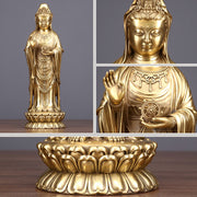 Buddha Stones Kwan Yin Avalokitesvara Holding The Dharma Wheel Wealth Brass Copper Statue Decoration Decorations BS 9