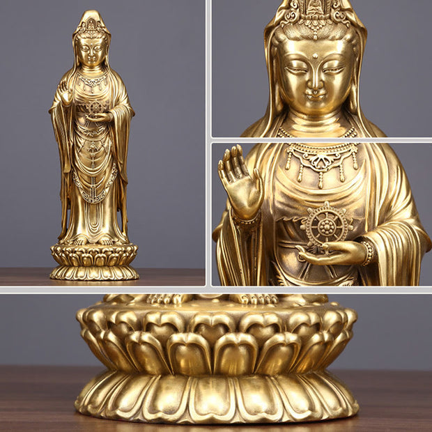 Buddha Stones Kwan Yin Avalokitesvara Holding The Dharma Wheel Wealth Brass Copper Statue Decoration Decorations BS 11