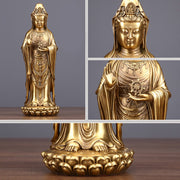 Buddha Stones Kwan Yin Avalokitesvara Holding The Dharma Wheel Wealth Brass Copper Statue Decoration Decorations BS 3