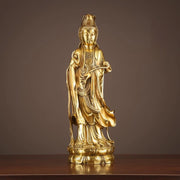 Buddha Stones Kwan Yin Avalokitesvara Holding The Dharma Wheel Wealth Brass Copper Statue Decoration