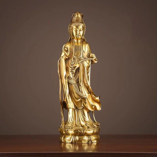 Buddha Stones Kwan Yin Avalokitesvara Holding The Dharma Wheel Wealth Brass Copper Statue Decoration Decorations BS 6