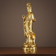 Buddha Stones Kwan Yin Avalokitesvara Holding The Dharma Wheel Wealth Brass Copper Statue Decoration Decorations BS 7