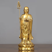 Buddha Stones Ksitigarbha Bodhisattva Figurine Compassion Copper Statue Home Offering Decoration