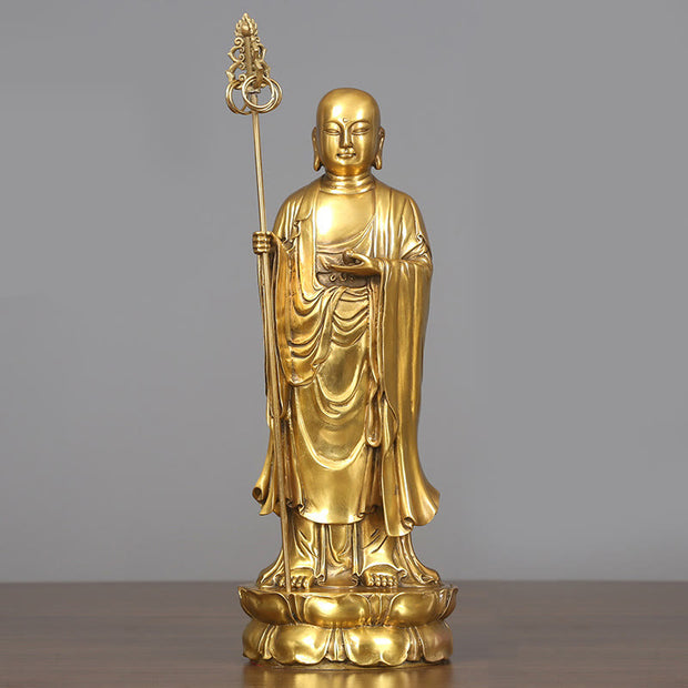 Buddha Stones Ksitigarbha Bodhisattva Figurine Compassion Copper Statue Home Offering Decoration Decorations BS Ksitigarbha Bodhisattva 13*31.5cm