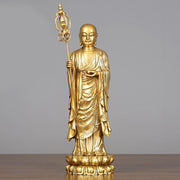 Buddha Stones Ksitigarbha Bodhisattva Figurine Compassion Copper Statue Home Offering Decoration