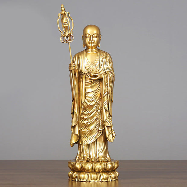 Buddha Stones Ksitigarbha Bodhisattva Figurine Compassion Copper Statue Home Offering Decoration Decorations BS Ksitigarbha Bodhisattva 16*46cm