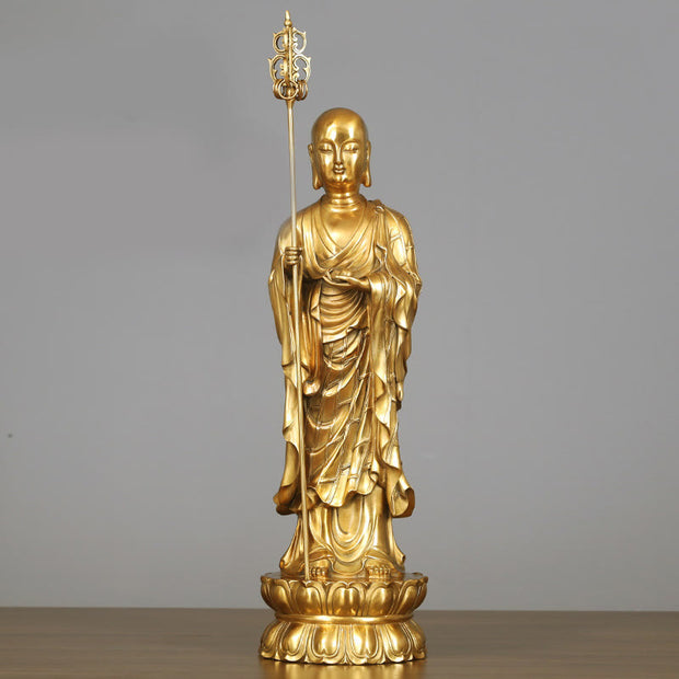 Buddha Stones Ksitigarbha Bodhisattva Figurine Compassion Copper Statue Home Offering Decoration Decorations BS Ksitigarbha Bodhisattva 20*65cm