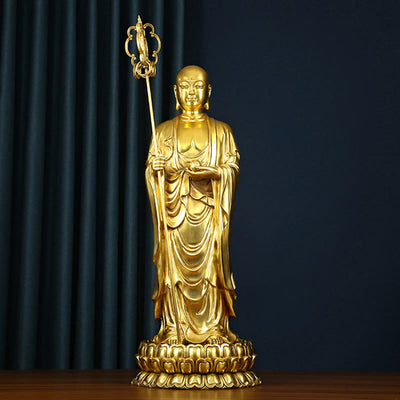 Buddha Stones Ksitigarbha Bodhisattva Figurine Compassion Copper Statue Home Offering Decoration